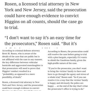 Brett Rosen Quoted by The New York Times on Sean Higgins Case